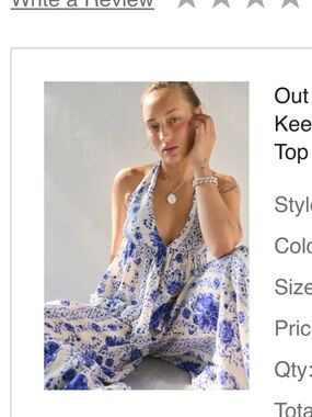 Worn once Urban Outfitters Blue and Cream Halter Floral Maxi Jumpsuit